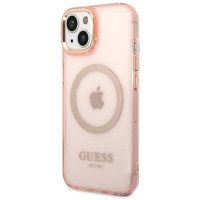 Guess GUHMP14MHTCMP iPhone 14 Plus 6.7" pink/pink hard case Gold Outline Translucent MagSafe