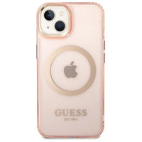 Guess GUHMP14MHTCMP iPhone 14 Plus 6.7" pink/pink hard case Gold Outline Translucent MagSafe