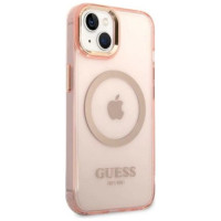 Guess GUHMP14MHTCMP iPhone 14 Plus 6.7" pink/pink hard case Gold Outline Translucent MagSafe