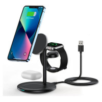 Choetech T585-F 3in1 Magnetic wireless charger station for iPhone 12/13/14 series,AirPods Pro and iwatch charger Black