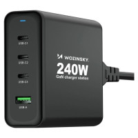 Wozinsky GaN Wozinsky WGCSB 240W USB-A / 3 x USB-C Wall Charger - Black