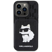 Karl Lagerfeld Saffiano Cardslots and Stand Monogram Choupette Case for iPhone 15 Pro - Black