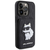 Karl Lagerfeld Saffiano Cardslots and Stand Monogram Choupette Case for iPhone 15 Pro - Black