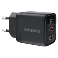 Choetech PD6051 USB-C USB-C PD 35W GaN wall charger with display - black
