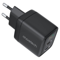 Choetech PD6051 USB-C USB-C PD 35W GaN wall charger with display - black