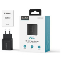 Choetech PD6051 USB-C USB-C PD 35W GaN wall charger with display - black