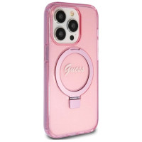 Guess Ring Stand Script Glitter MagSafe case for iPhone 15 Pro - pink
