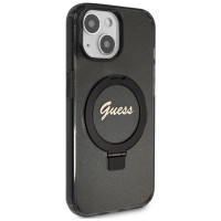Guess Ring Stand Script Glitter MagSafe Case for iPhone 15 Plus / 14 Plus - Black