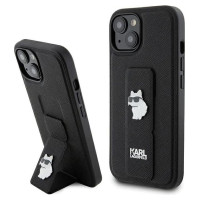 Karl Lagerfeld Gripstand Saffiano Choupette Pins case for iPhone 15 - black