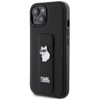 Karl Lagerfeld Gripstand Saffiano Choupette Pins case for iPhone 15 - black