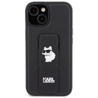 Karl Lagerfeld Gripstand Saffiano Choupette Pins case for iPhone 15 - black