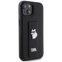 Karl Lagerfeld Gripstand Saffiano Choupette Pins case for iPhone 15 - black