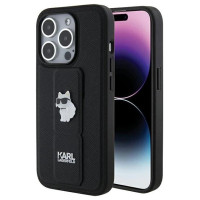 Karl Lagerfeld Gripstand Saffiano Choupette Pins case for iPhone 15 Pro Max - black