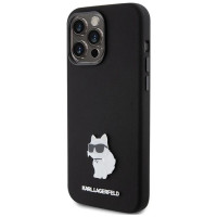 Karl Lagerfeld Silicone Choupette Metal Pin case for iPhone 15 Pro Max - black