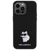 Karl Lagerfeld Silicone Choupette Metal Pin case for iPhone 15 Pro Max - black