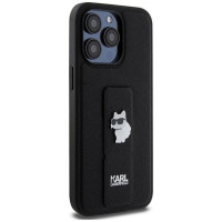 Karl Lagerfeld Gripstand Saffiano Choupette Pins Case for iPhone 13 Pro / 13 - Black