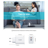 Choetech PD6013 2x USB-C PD 65W GaN wall charger - white