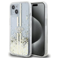 Guess Liquid Glitter Gold Stripes case for iPhone 15 Plus / 14 Plus - transparent