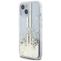 Guess Liquid Glitter Gold Stripes case for iPhone 15 Plus / 14 Plus - transparent