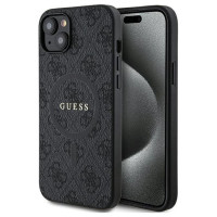 Guess 4G Collection Leather Metal Logo MagSafe Case for iPhone 14/15/13 - Black