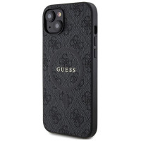 Guess 4G Collection Leather Metal Logo MagSafe Case for iPhone 14/15/13 - Black