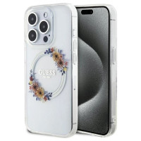 Guess IML Flowers Wreatch MagSafe case for iPhone 15 Pro - transparent