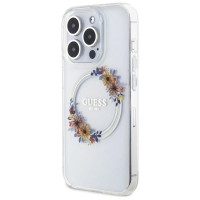 Guess IML Flowers Wreatch MagSafe case for iPhone 15 Pro - transparent