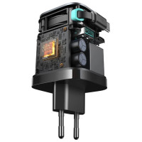 Joyroom JR-TCL02 65W USB-A USB-C GaN charger with built-in USB-C cable - black