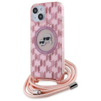 Karl Lagerfeld IML Crossbody Monogram Karl & Choupette Head MagSafe case for iPhone 15 / 14 / 13 - pink