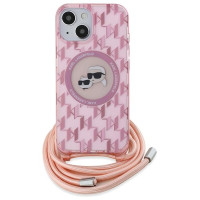 Karl Lagerfeld IML Crossbody Monogram Karl & Choupette Head MagSafe case for iPhone 15 / 14 / 13 - pink