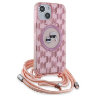 Karl Lagerfeld IML Crossbody Monogram Karl & Choupette Head MagSafe case for iPhone 15 / 14 / 13 - pink