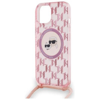 Karl Lagerfeld IML Crossbody Monogram Karl & Choupette Head MagSafe case for iPhone 15 / 14 / 13 - pink