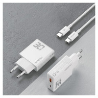 Dudao GaN Dudao A30EUT 30W USB-A / USB-C Wall Charger + USB-C - USB-C Cable - White