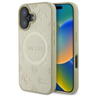 Guess Saffiano Peony Classic Logo MagSafe case for iPhone 16 - gold