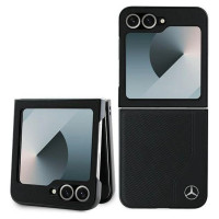 Mercedes Leather Wood Imitation MagSafe Case for Samsung Galaxy Z Flip 6 - Black