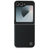 Mercedes Leather Wood Imitation MagSafe Case for Samsung Galaxy Z Flip 6 - Black