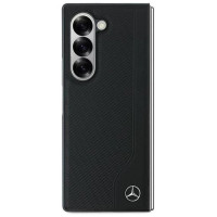 Mercedes Leather Wood Imitation MagSafe Case for Samsung Galaxy Z Fold 6 - Black