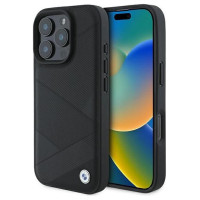 BMW Signature Leather Crossing Lines Pattern iPhone 16 Pro Case - Black