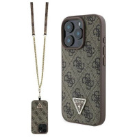 Guess Leather Metal Logo Strass Crossbody Case for iPhone 16 Pro - Brown