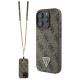 Guess Leather Metal Logo Strass Crossbody Case for iPhone 16 Pro - Brown