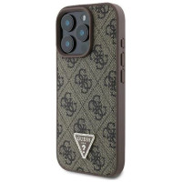 Guess Leather Metal Logo Strass Crossbody Case for iPhone 16 Pro - Brown