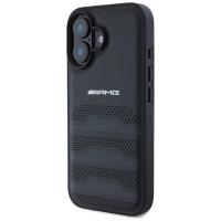 Mercedes AMG Leather Debossed Lines Black Logo iPhone 16 Case - Black