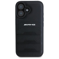 Mercedes AMG Leather Debossed Lines Black Logo iPhone 16 Case - Black