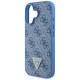 Guess Leather Metal Logo Strass Crossbody Case for iPhone 16 - Blue