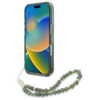 Guess IML Flowers Allover Electro With Pearl Strap MagSafe case for iPhone 16 - green