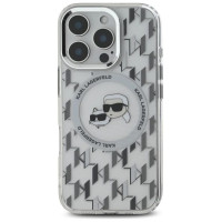 Karl Lagerfeld IML Monogram Karl & Choupette Head MagSafe iPhone 16 Pro Case - Clear