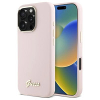 Guess Silicone Script Metal Logo & Frame iPhone 16 Pro Max Case - Pink