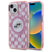 Karl Lagerfeld IML Monogram Karl & Choupette Head MagSafe iPhone 15 Plus Case - Pink