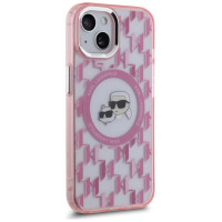 Karl Lagerfeld IML Monogram Karl & Choupette Head MagSafe iPhone 15 Plus Case - Pink