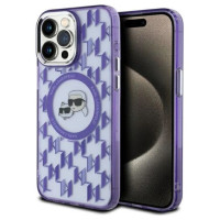Karl Lagerfeld IML Monogram Karl & Choupette Head MagSafe Case for iPhone 15 Pro Max - Purple